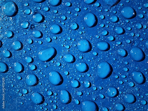 drops of water on blue wall