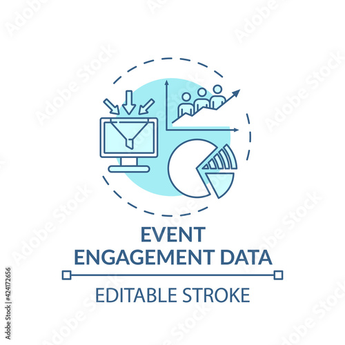 Event engagement data concept icon. Hybrid event measurement idea thin line illustration. Measuring session, attendees participation metrics. Vector isolated outline RGB color drawing. Editable stroke