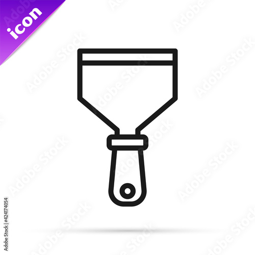 Black line Putty knife icon isolated on white background. Spatula repair tool. Spackling or paint instruments. Vector