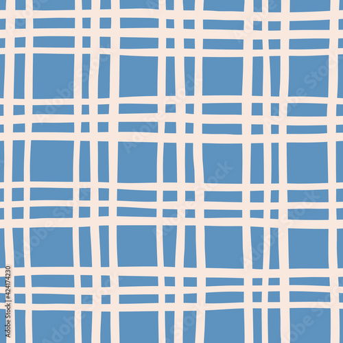 Hand drawn seamless pattern with grid. Contemporary bright vector checkered backdrop. Trendy background with ink stripes. Abstract backdrop for prints, textile, wrapping paper