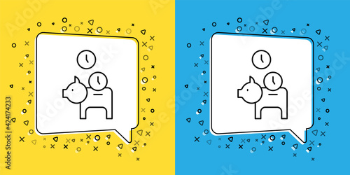 Set line Piggy bank with coin icon isolated on yellow and blue background. Icon saving or accumulation of money, investment. Vector
