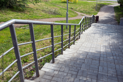 Steel stair railings in the city park.