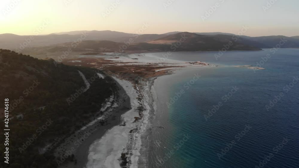 A sunset on Salda Lake from the air with drone A sunset on Salda Lake from the air with drone