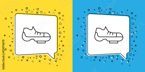 Set line Triathlon cycling shoes icon isolated on yellow and blue background. Sport shoes, bicycle shoes. Vector