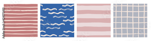 Collage with hand drawn brush strokes seamless patterns. Vintage stripes background for covers, prints, wrapping paper. Ink lines for decorative design. Bright hand drawn backdrop. Grunge texture