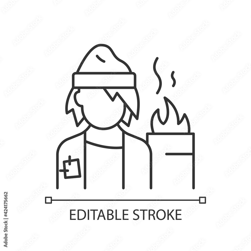 Lower class linear icon. Homeless man. Poverty, beggar living on street