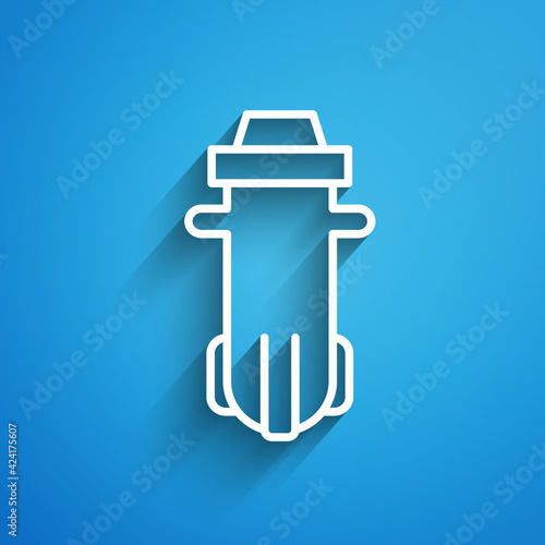 White line Water filter icon isolated on blue background. System for filtration of water. Reverse osmosis system. Long shadow. Vector