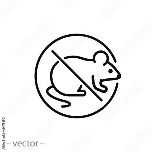 no rats, control or anti pest, mouse icon, mice prohibition, deratization rodent, exterminate or ban, thin line symbol on white background - editable stroke vector illustration eps10 photo