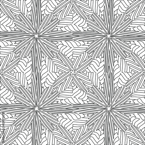 Geometric vector pattern with triangular elements. Seamless abstract ornament for wallpapers and backgrounds. Black and white colors.
