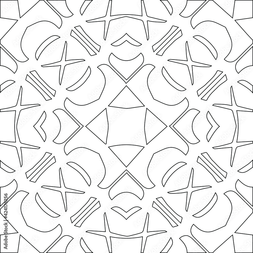 Geometric vector pattern with triangular elements. Seamless abstract ornament for wallpapers and backgrounds. Black and white colors.
Geometric vector pattern with triangular elements. Seamless abstract ornament for wallpapers and backgrounds. Black and white colors.
