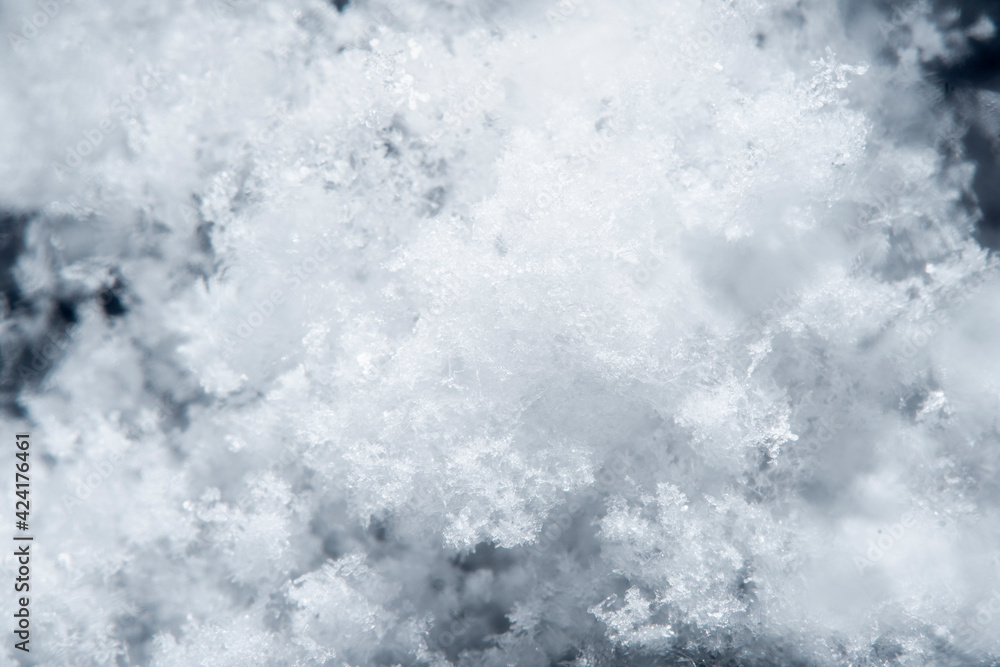 Background with close-up of snow under strong magnification. Slightly melted snow with sharp edges in soft focus. Background with close-up of snow under strong magnification. Slightly melted snow with sharp edges in soft focus.