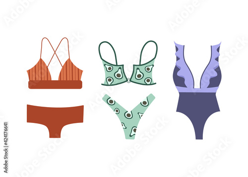 Set of different summer swimwear. Vector illustration isolated on white background.