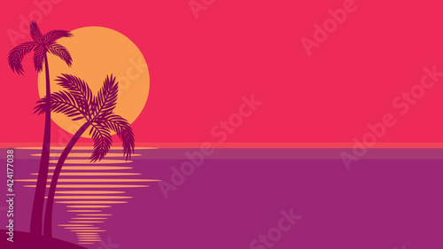 Tropical background, summer holidays concept, space for text, flat vector illustration, banner.