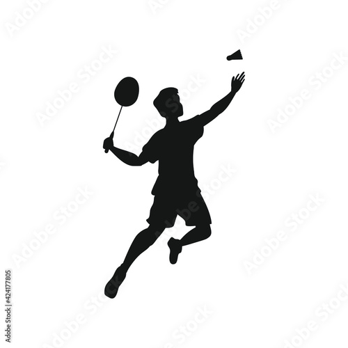 Man playing badminton silhouette vector icon black on white © Crazy nook