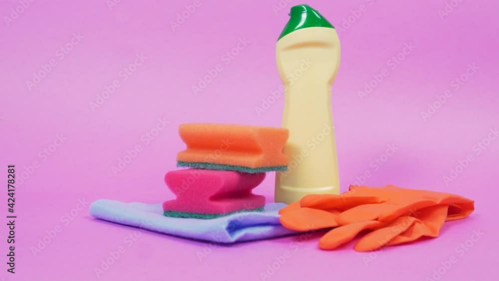 Close-up of household cleaning items. Sponges and a dish cloth. The concept of cleaning the house and chores around the house. Close-up of household cleaning items. Sponges and a dish cloth. The concept of cleaning the house and chores around the house.
