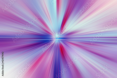 Abstract surface of radial blur zoom lilac, pink, blue and white tones. Abstract lilac - pink background with radial, diverging, converging lines.