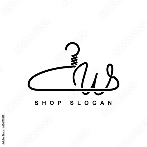 illustration of minimalist botique logo design . the elegant wire hanger icon