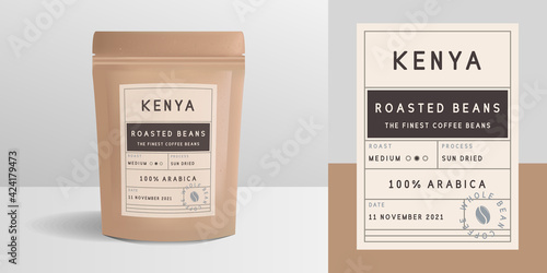 Coffee zip package design. Package mockup template for logo, brand, sticker, label. Vector illustration