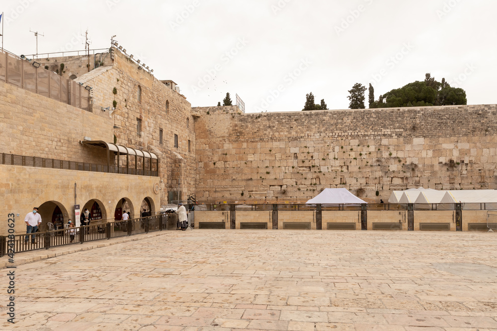 An empty square near the Western Wall in the old city of Jerusalem, Israel