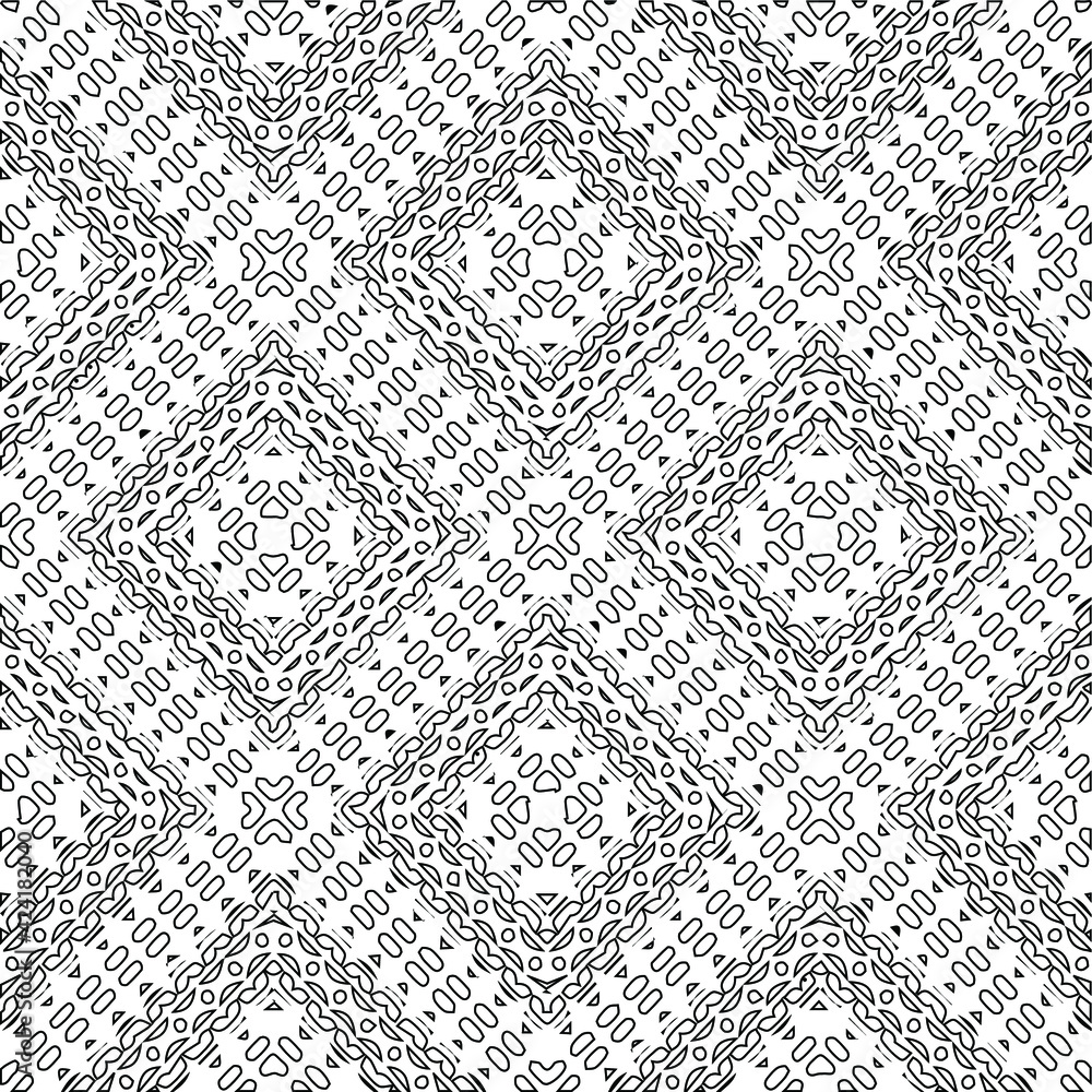 Obraz premium Geometric vector pattern with triangular elements. Seamless abstract ornament for wallpapers and backgrounds. Black and white colors. 