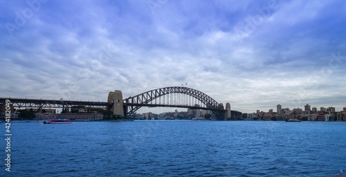 Panoramic view of Sydney Harbour NSW Australia on a nice sunny and partly cloudy Morning 