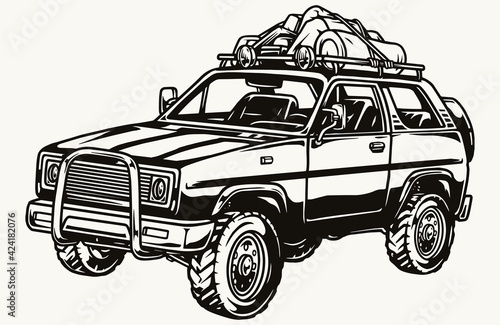 Camping car with tourist equipment baggage