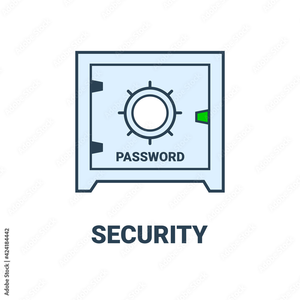 Data protection icon. Safe with password or padlock to protect information. Cash safe, combination lock, protection of information or property.