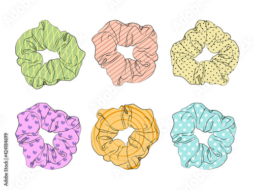 Girl hair scrunchies. Pastel rainbow scrunchies. Vector illustration EPS10