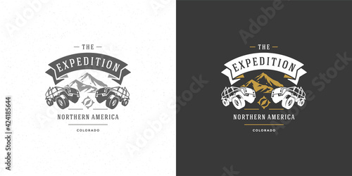 Off road cars logo emblem vector illustration outdoor extreme adventure expedition safari suv silhouette