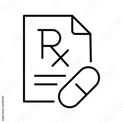 Modern simple icon rx medical prescription vector paper document with medicament treatment list