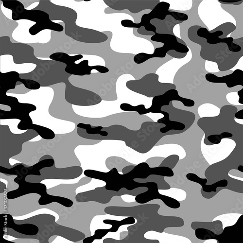 grey Texture army camouflage seamless pattern. Military forest background. Ornament. Vector illustration.