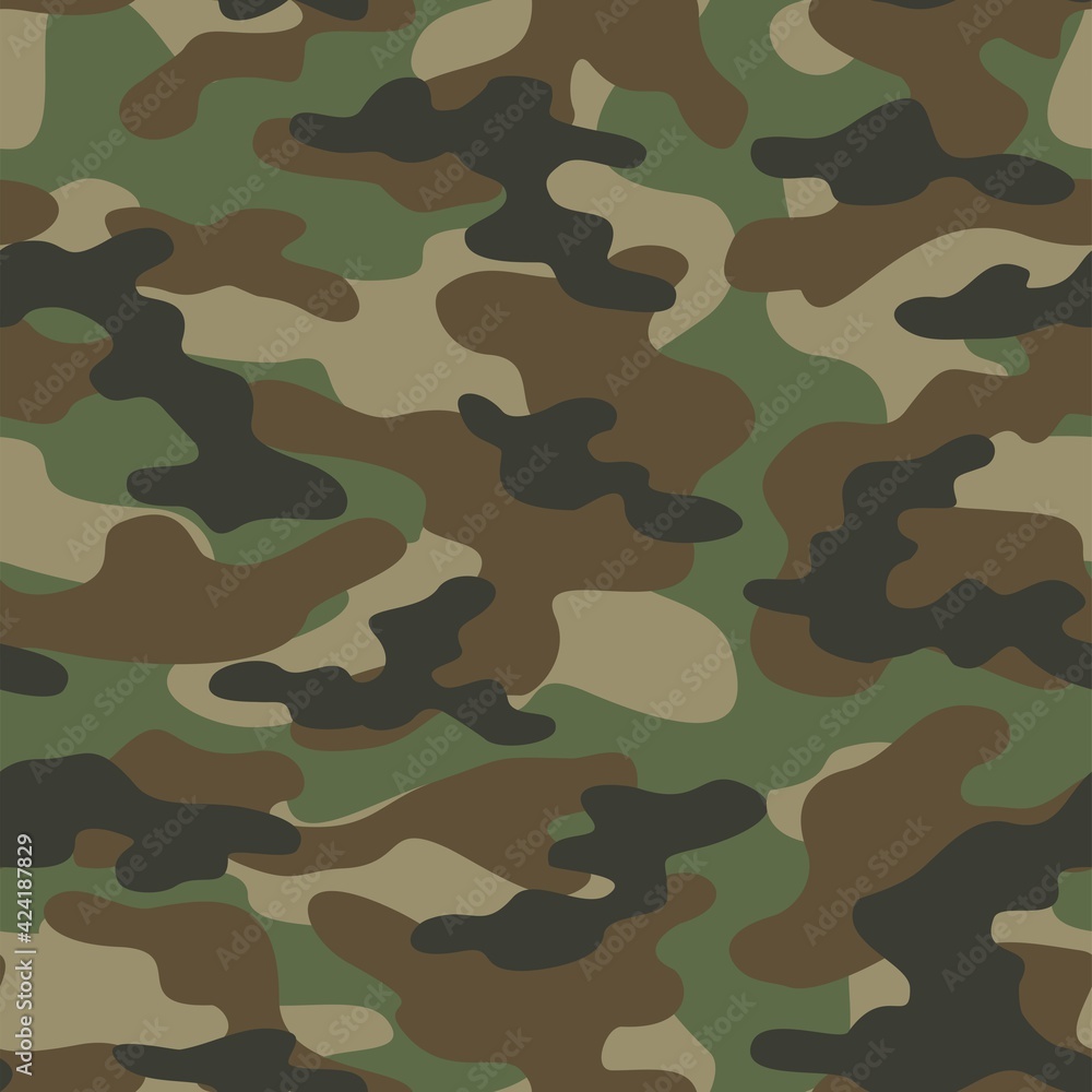Fototapeta premium Texture army camouflage seamless pattern. Military forest background. Ornament. Vector illustration.