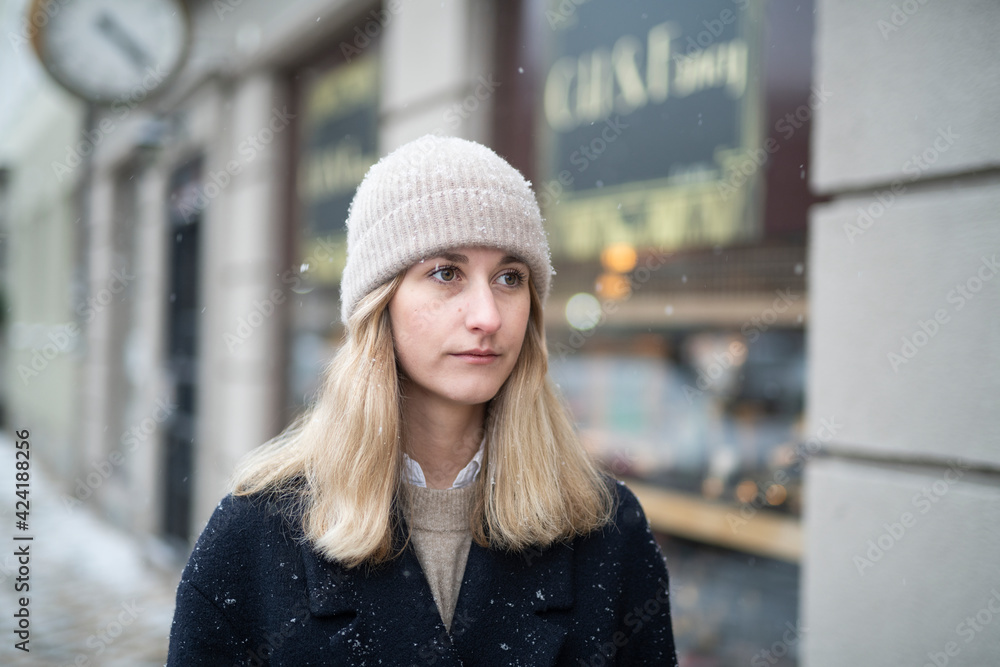 Young woman at winter looking away Young woman at winter looking away