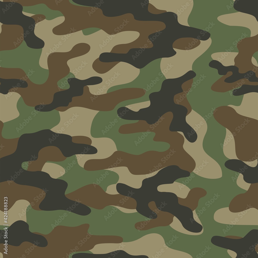 Camouflage seamless pattern texture. Abstract modern vector military green camo backgound. Fabric textile print template. Vector illustration. - obrazy, fototapety, plakaty 