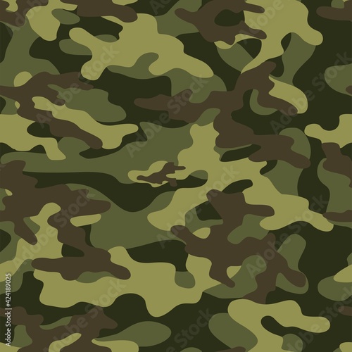 Texture military green camouflage repeat print. Seamless army pattern. Modern