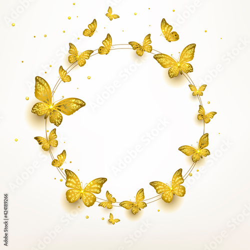Flock of Golden Butterflies Flying in a Circle