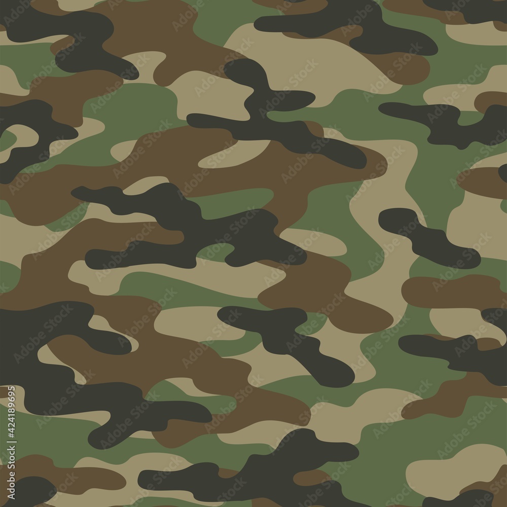 Camo Seamless Pattern, Dark Green Camouflage Background