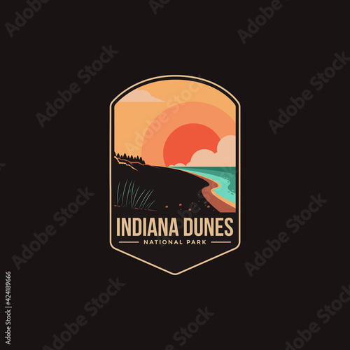 Fotografia Emblem patch logo illustration of Indiana Dunes National park on dark background