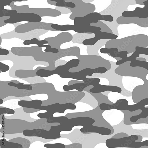 grey Texture army camouflage seamless pattern. Military forest background. Ornament. Vector illustration.