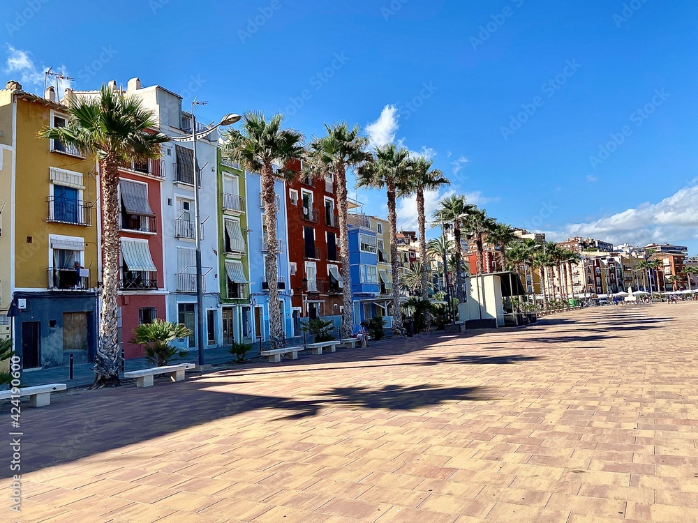 Espana houses on the beach, villayjosa beach, colorful houses, spanish beach