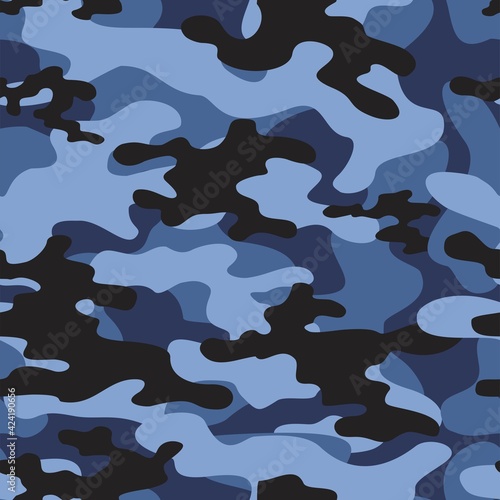 blue Classic camouflage seamless pattern. Military texture. Fabric design. Print on paper. For vinyl, textile. Vector