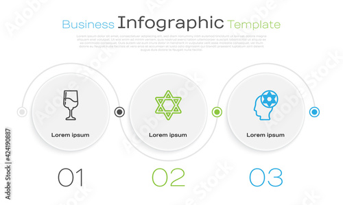 Set line Jewish goblet, Star of David and Orthodox jewish hat. Business infographic template. Vector