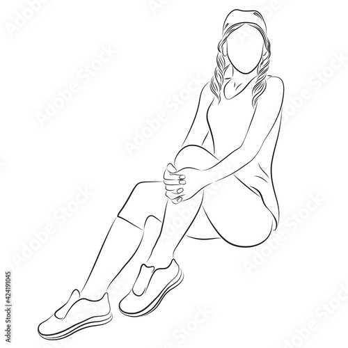 Sitting woman sport girl isolated vector illustration.