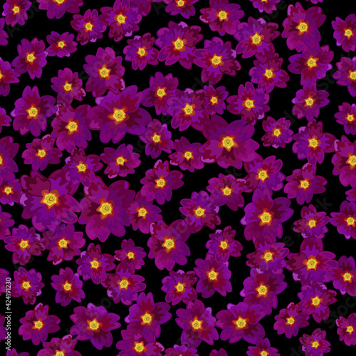 Rural style primrose flowers spring primula blossom fabric print seamless vector design