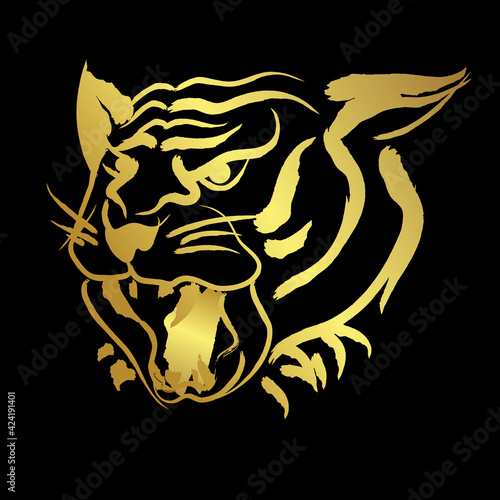 Face tiger with golden paint border