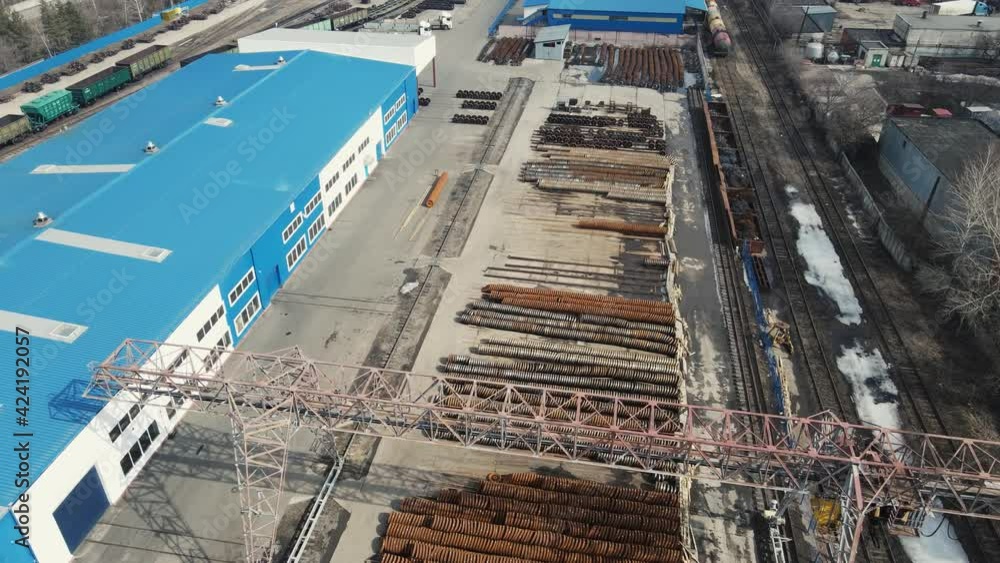 storage of metal lying on the street. aerial shooting storage of metal lying on the street. aerial shooting