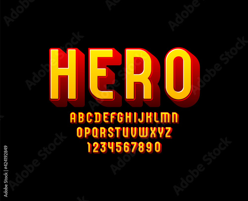 3D Font in the comics style, trendy bright alphabet, condensed letters and numbers, vector illustration 10eps
