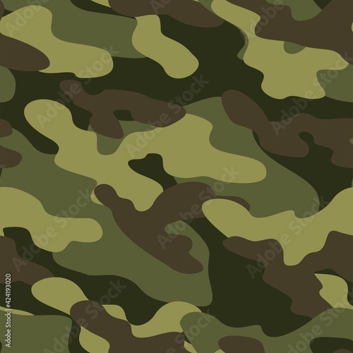 Military camo seamless pattern. Forest background on textile. Stylish new design. Ornament. Vector green