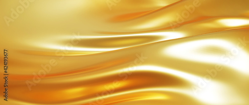 3d render of golden silk cloth. iridescent holographic foil. abstract art fashion background.