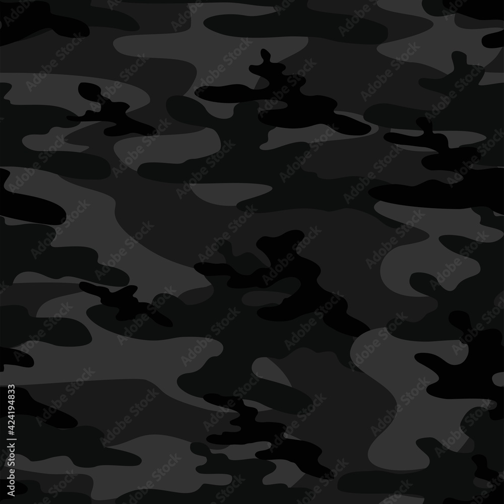 dark Texture army camouflage seamless pattern. Military forest background. Ornament. Vector illustration.